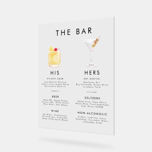 Modernes klassisches Signature Drinks Bar Menu Acrylschild (Winkel)