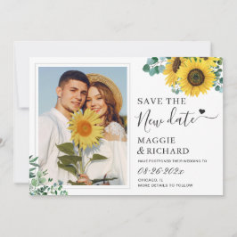Modernes, klassisches Sonnenblumen-Foto Rette das Save The Date