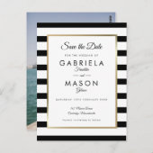Modernes klassisches Stripe-Wedding-Foto Save the  Postkarte (Vorne/Hinten)