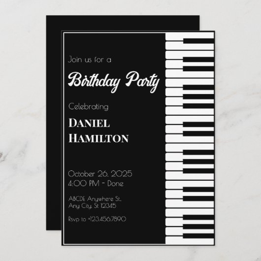 Modernes Klavier Einladung (Vorne/Hinten)