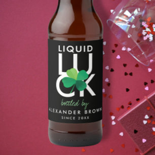 Modernes Kleeblatt Liquid Luck Schwarz-weiß Green Bierflaschenetikett