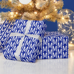 Modernes, kobaltblauer Monogramm - Geburtstag Geschenkpapier