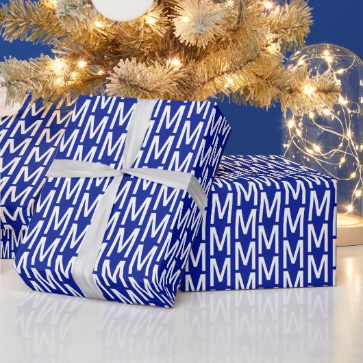 Modernes, kobaltblauer Monogramm - Geburtstag Geschenkpapier (Feiertage)