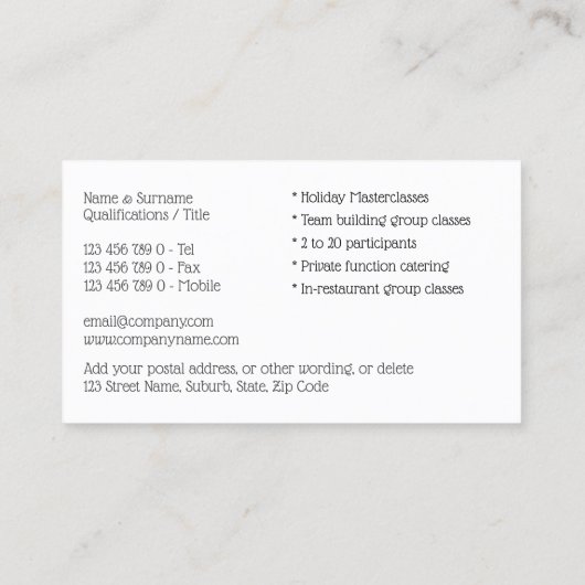 Modernes Koch Foto| frischer gesunder Salat Visitenkarte (Rückseite)