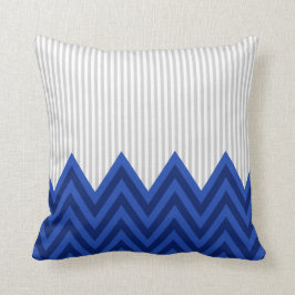 Modernes königliches Blau-Zickzack graues Kissen