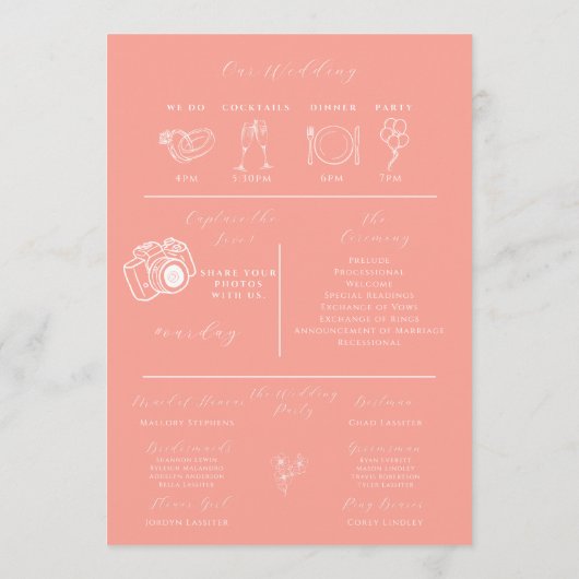 Modernes Koral Infographic Spring Wedding Programm (Rückseite)