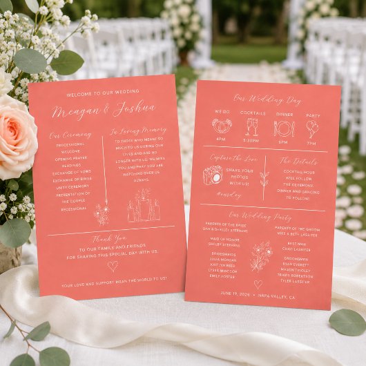 Modernes Koral Infographic Spring Wedding Programm