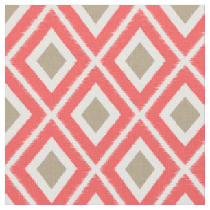 Modernes Korallen- und Braunbeige-Ikat-Muster Stoff