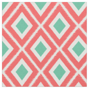 Modernes Korallenmuster und grünes Ikat-Muster Stoff