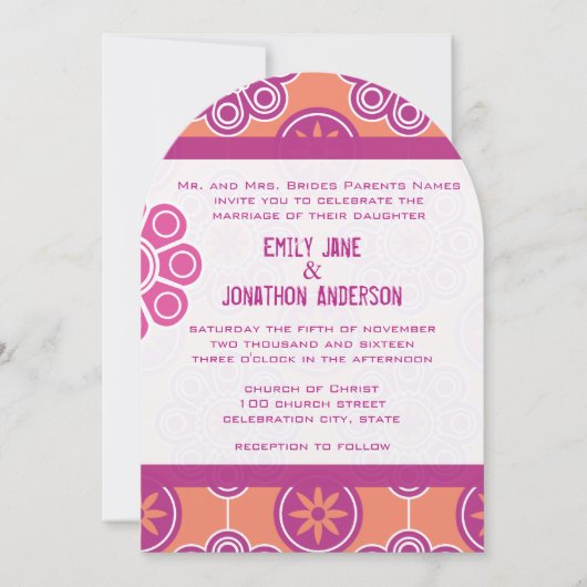 Modernes Korallenrosa und orangefarbenes Muster Einladung (Vorderseite)