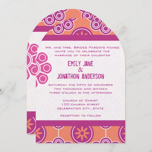 Modernes Korallenrosa und orangefarbenes Muster Einladung (Vorne/Hinten)