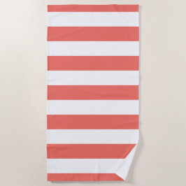Modernes korallenrotes weißes gestreiftes Muster Strandtuch