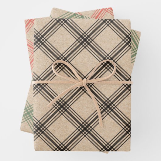 Modernes Kraft Kariertes Urlaubspapier Geschenkpapier Set (Beispiel)