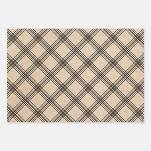 Modernes Kraft Kariertes Urlaubspapier Geschenkpapier Set (Vorderseite)