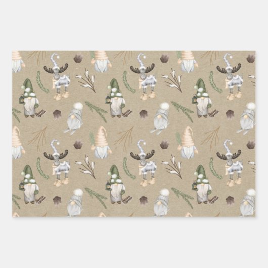 Modernes Kraft-Neutral-Gnome-Muster Geschenkpapier Set (Vorderseite)