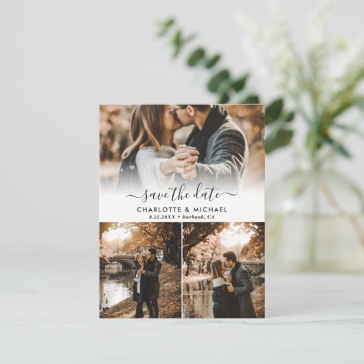 Modernes Kraft Paper Wedding Foto Ankündigung (Stehend Vorderseite)