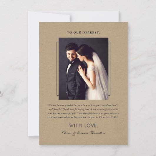 Modernes Kraft- und Black Script-Hochzeitsstift-Fo Dankeskarte (Rückseite)