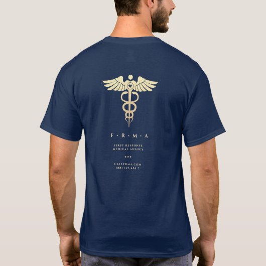 Modernes Krankenhaus Medizin Agentur Gold Caduceus T-Shirt (Rückseite)