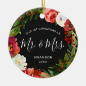 Modernes Kranz-Foto Neuvermählt Erste Weihnachten Keramik Ornament (Vorne)