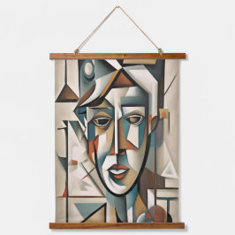 Modernes kubistisches Portrait Abstrakt Art Wandteppich Mit Holzrahmen