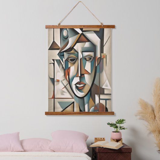 Modernes kubistisches Portrait Abstrakt Art Wandteppich Mit Holzrahmen (Schlafzimmer)