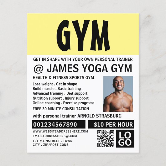 Modernes Kühl, Personal Trainer, Gymnastikwerbung Flyer (Vorne)