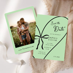 Modernes, kühne Herz-Bow-Foto-Hochzeit retten das  Einladung