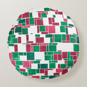 Modernes, kühne Rot und Grün Weihnachten Mondrian Rundes Kissen