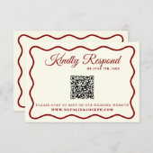 Modernes, kühnes Ivory Retro Funky QR Code Wedding RSVP Karte (Vorne/Hinten)