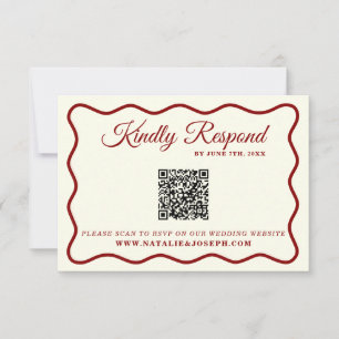 Modernes, kühnes Ivory Retro Funky QR Code Wedding RSVP Karte