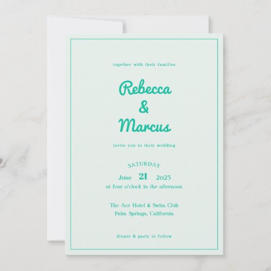 Modernes kühnes Smarald Mint Retro Vibes Wedding Einladung (Vorderseite)
