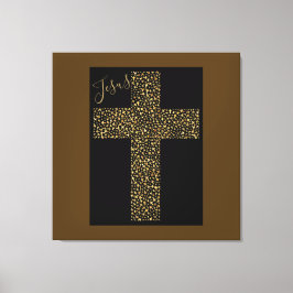 Modernes Kunstbild Jesus Gold Cross Brown Leinwanddruck
