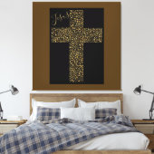 Modernes Kunstbild Jesus Gold Cross Brown Leinwanddruck (Insitu (Schlafzimmer))