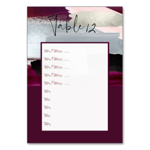 Modernes Kunstburgund+Blush Table Nrn. Button zu B Tischnummer