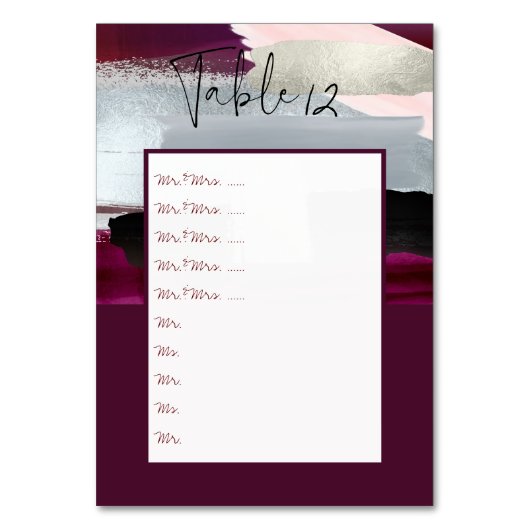 Modernes Kunstburgund+Blush Table Nrn. Button zu B Tischnummer (Vorderseite)