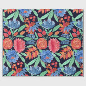 Modernes, Künstlerisches Korallenblau, florales Wa Geschenkpapier (Flach)