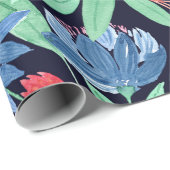 Modernes, Künstlerisches Korallenblau, florales Wa Geschenkpapier (Rolleneckpunkt)