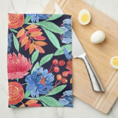 Modernes, Künstlerisches Korallenblau, florales Wa Geschirrtuch (Viertel Falte)