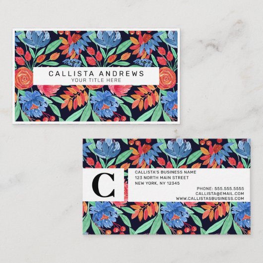 Modernes, Künstlerisches Korallenblau, florales Wa Visitenkarte (Vorne/Hinten)