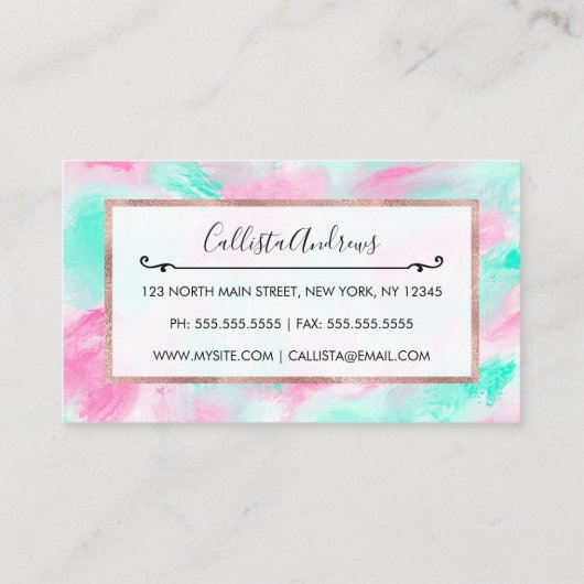 Modernes Künstlerisches Neonrosa Aquamarines Abstr Visitenkarte (Rückseite)