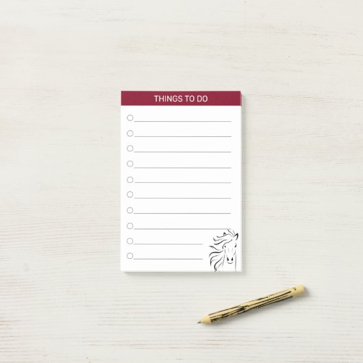 Modernes Kunstpferd in Bordeaux und Weiß Post-it Klebezettel (Auf Schreibtisch)