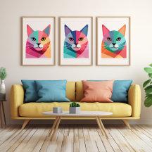 Modernes Kunstposter mit einer bunten Katze 1