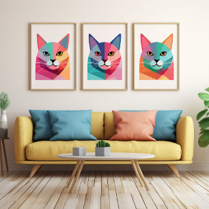 Modernes Kunstposter mit einer bunten Katze 1 Poster