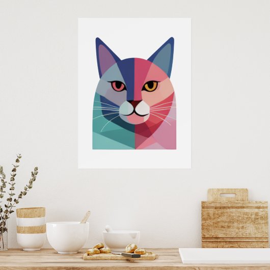 Modernes Kunstposter mit rosa Katze 2 Poster (Küche)