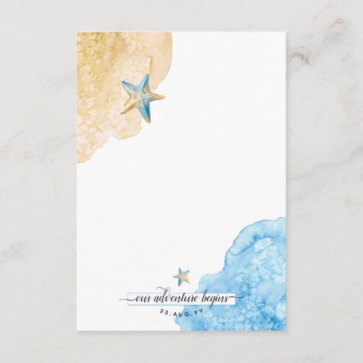 Modernes Küstenmeer und Sandstrand - Hochzeitsdeta Begleitkarte (Rückseite)