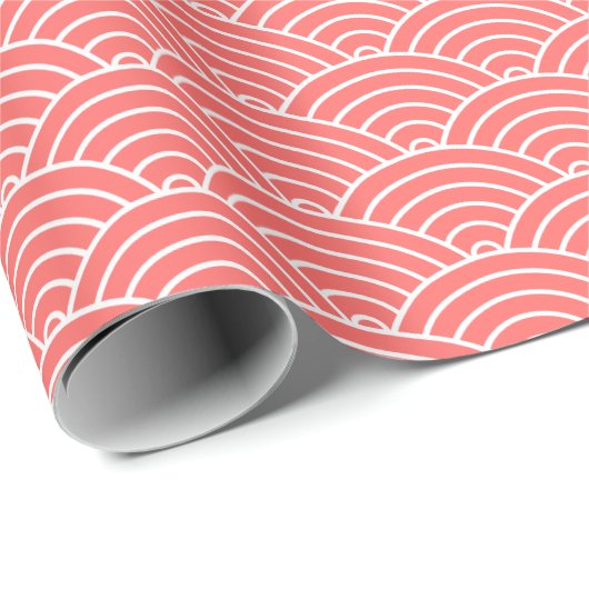 Modernes Lachs Japanisches Wave Wrapping Paper Geschenkpapier (Rolleneckpunkt)