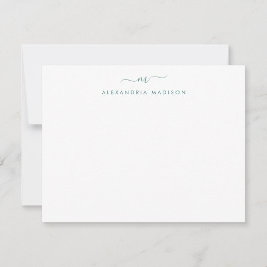 Modernes Lake Green Script Monogram Swash Statione Mitteilungskarte (Vorderseite)