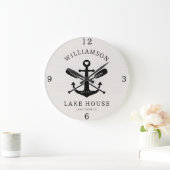 Modernes Lake House Familienname Anchor Oars Paddl Große Wanduhr (Zuhause)