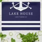 Modernes Lake House Familienname Nausea Blue Geschirrtuch (Gefaltet)