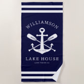 Modernes Lake House Familienname Nausea Blue Strandtuch (Vorderseite)